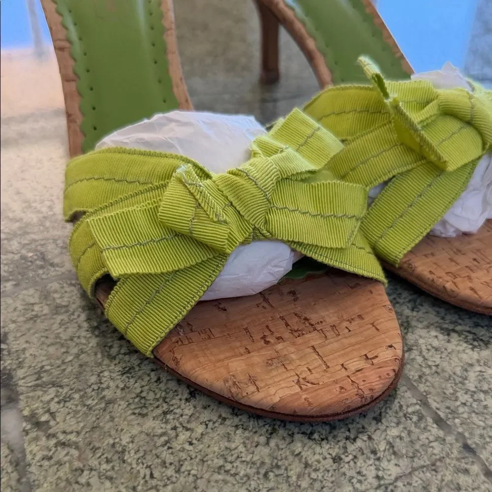 Coach Women's Bright Green Cork Heels - Picture 3 of 6